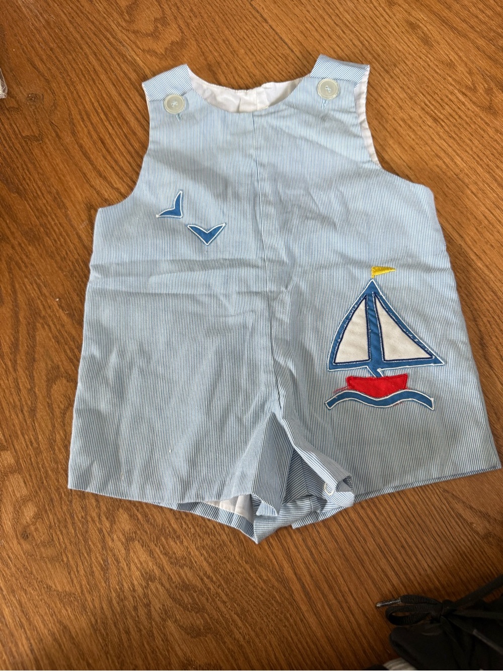 Vintage Light Blue Nautical Sailboat Romper for Kids